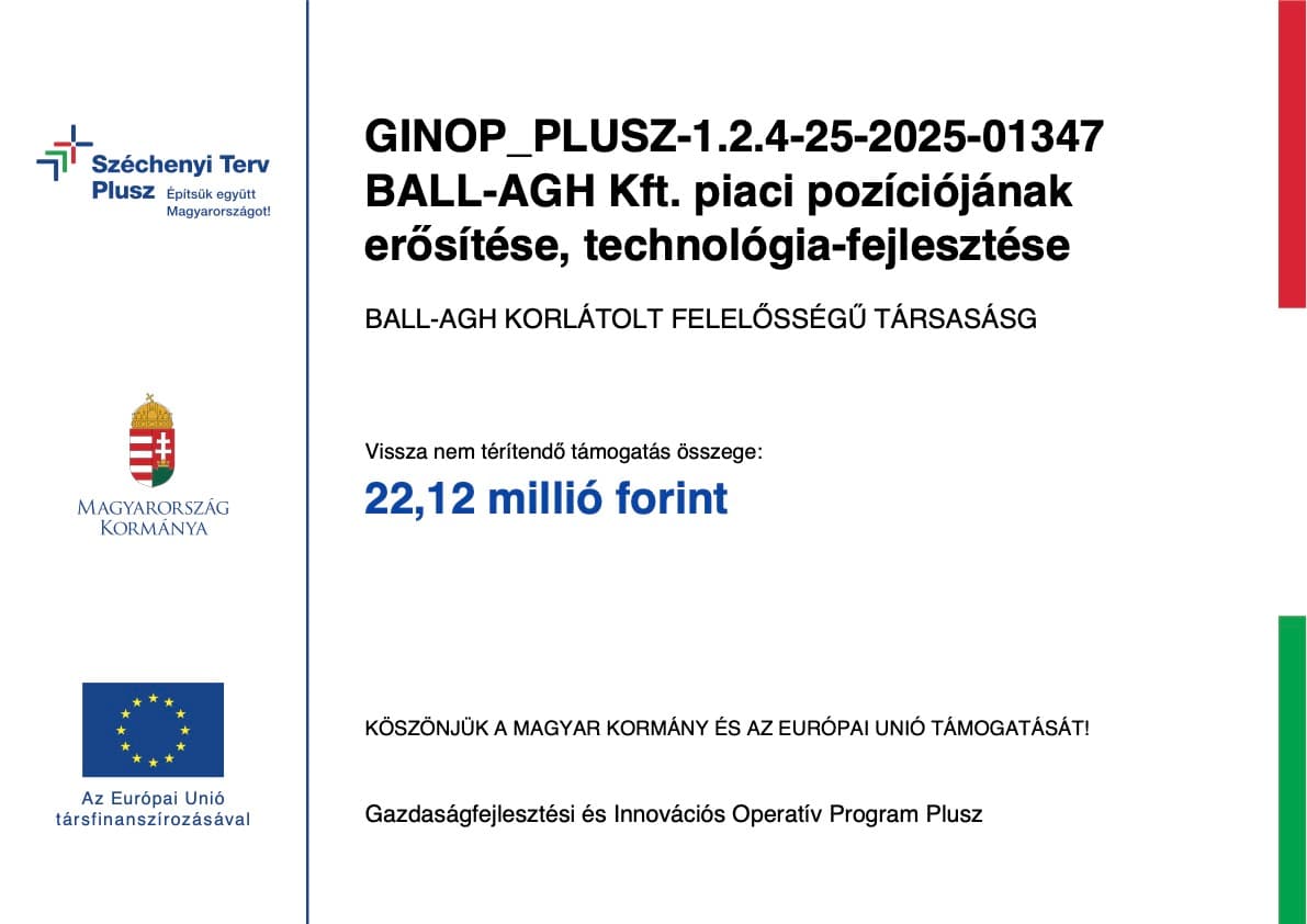 BALL-AGH Kft. projekttábla - GINOP_PLUSZ-1.2.4-25-2025-01347